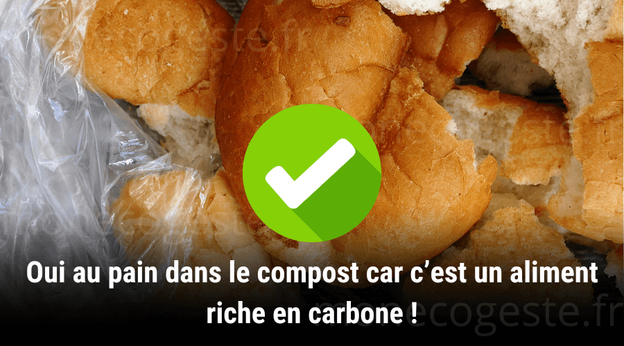 Image montrant le bon geste d'ajouter du pain dans le compost, soulignant que le pain est une source de matière carbonée essentielle pour un compost équilibré.