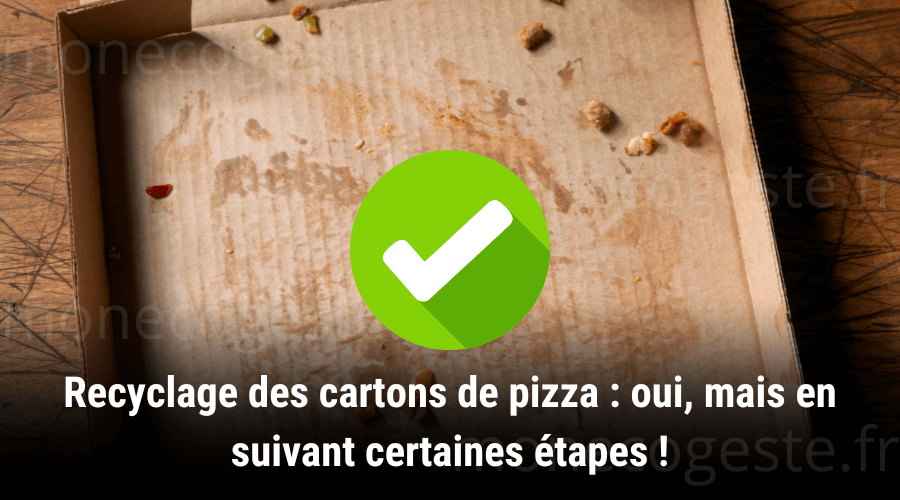 Montage photo illustrant que l'on peut recycler des boites de pizza en suivant des règles et des étapes.