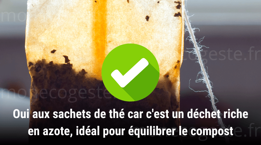 Sachet de thé au compost, riche en azote et idéal pour équilibrer les apports du composteur.